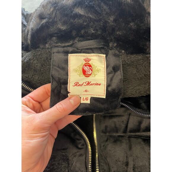 Red Marine Amsterdams Blauw faux fur lined Hooded puffer Jacket Black sz Large - Picture 9 of 10
